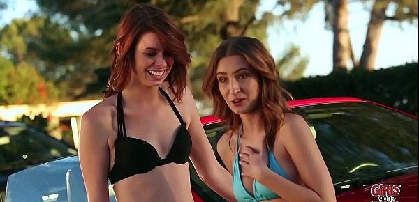  GIRLS GONE WILD - Teenage Coeds Tara and Natasha In Bikinis, Putting On Charity Car Wash